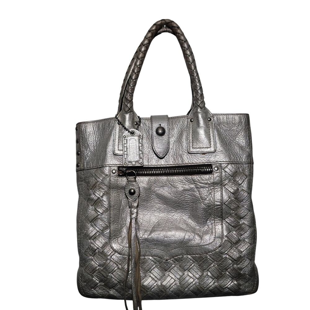 RARE Vintage Coach Legacy Thompson Woven Slim Tote in Metallic leather Silver